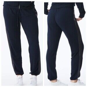 Monrow Supersoft Sweatpants Size Small Navy Satin Stripe High Waist Drawstring